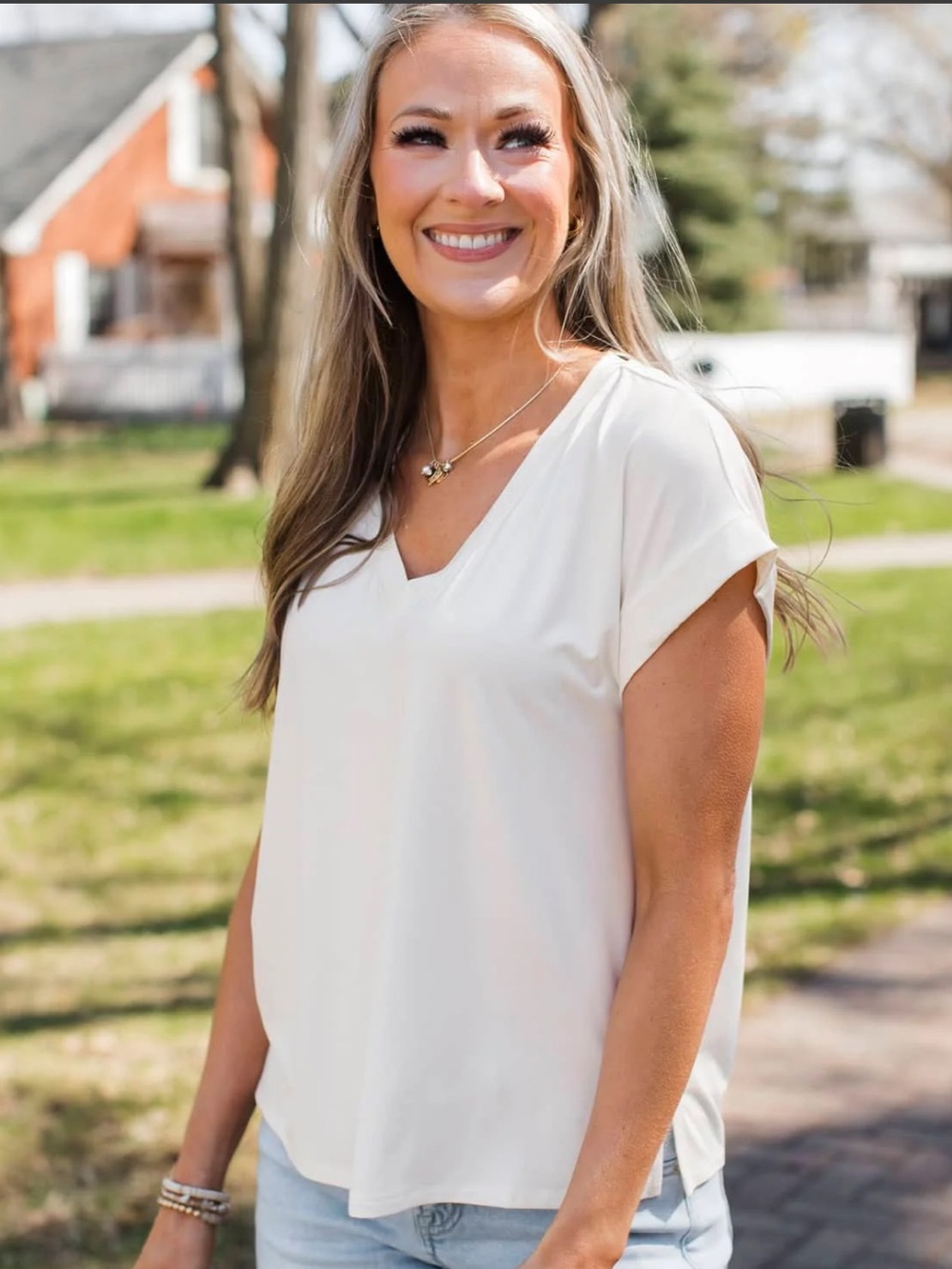 The Limited Cream V-Neck Blouse